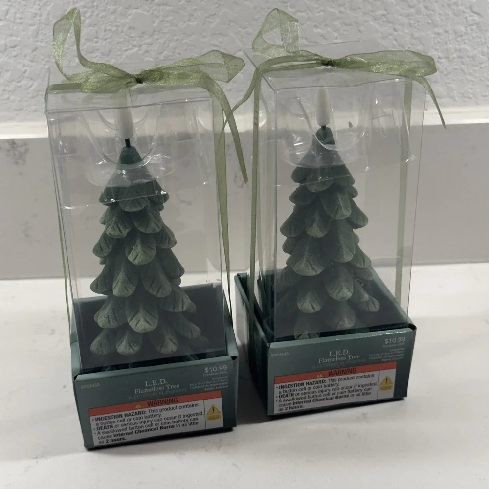 Hobby Lobby LED Flameless Christmas Tree Candles Green Set of 2 - 7in 2026 NEW